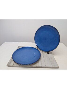 Royal Norfolk Reactive Blue Speckled Brown Rimmed Set Of 2 Dinner Plates 10 1/2"